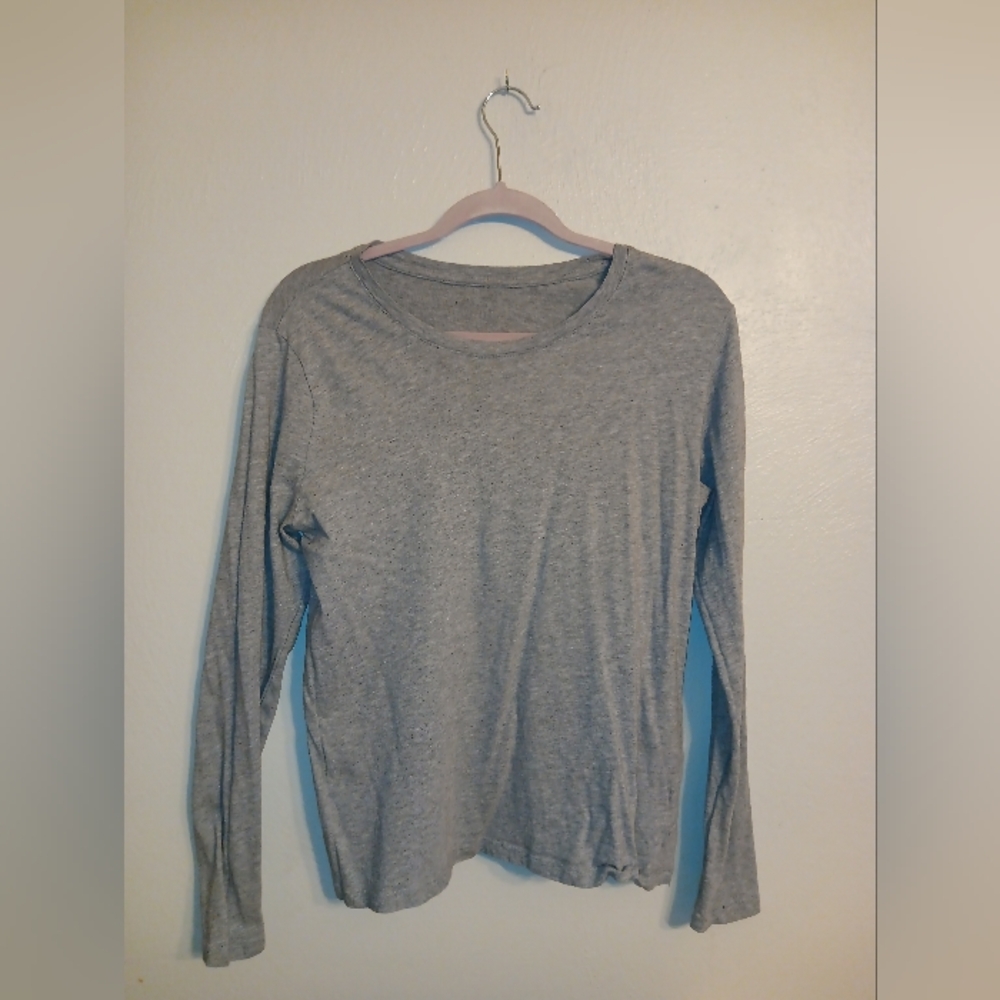 Time And Tru Womens Gray Long Sleeve Crew Neck Casual Pullover T Shirt